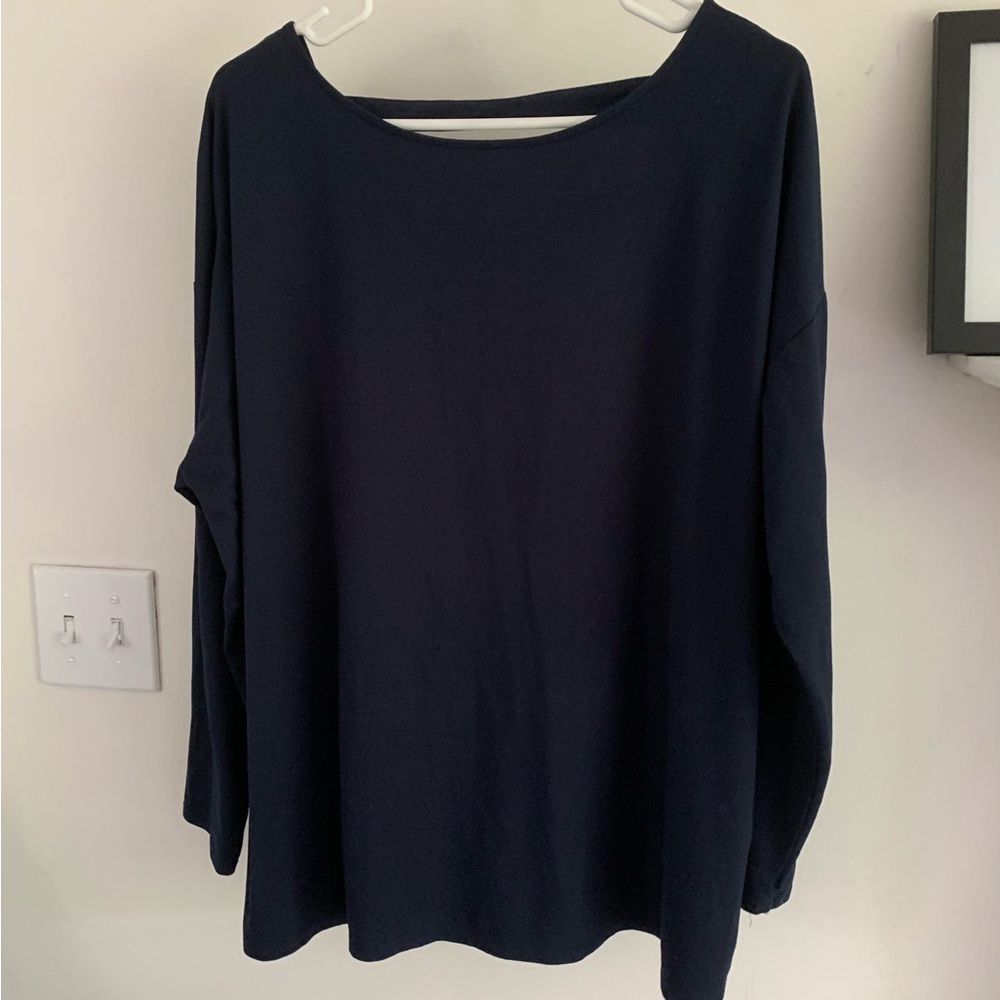 J. Jill Sz XL Fit Navy Crossover Back Tee Spandex Long Sleeve New No Tag
